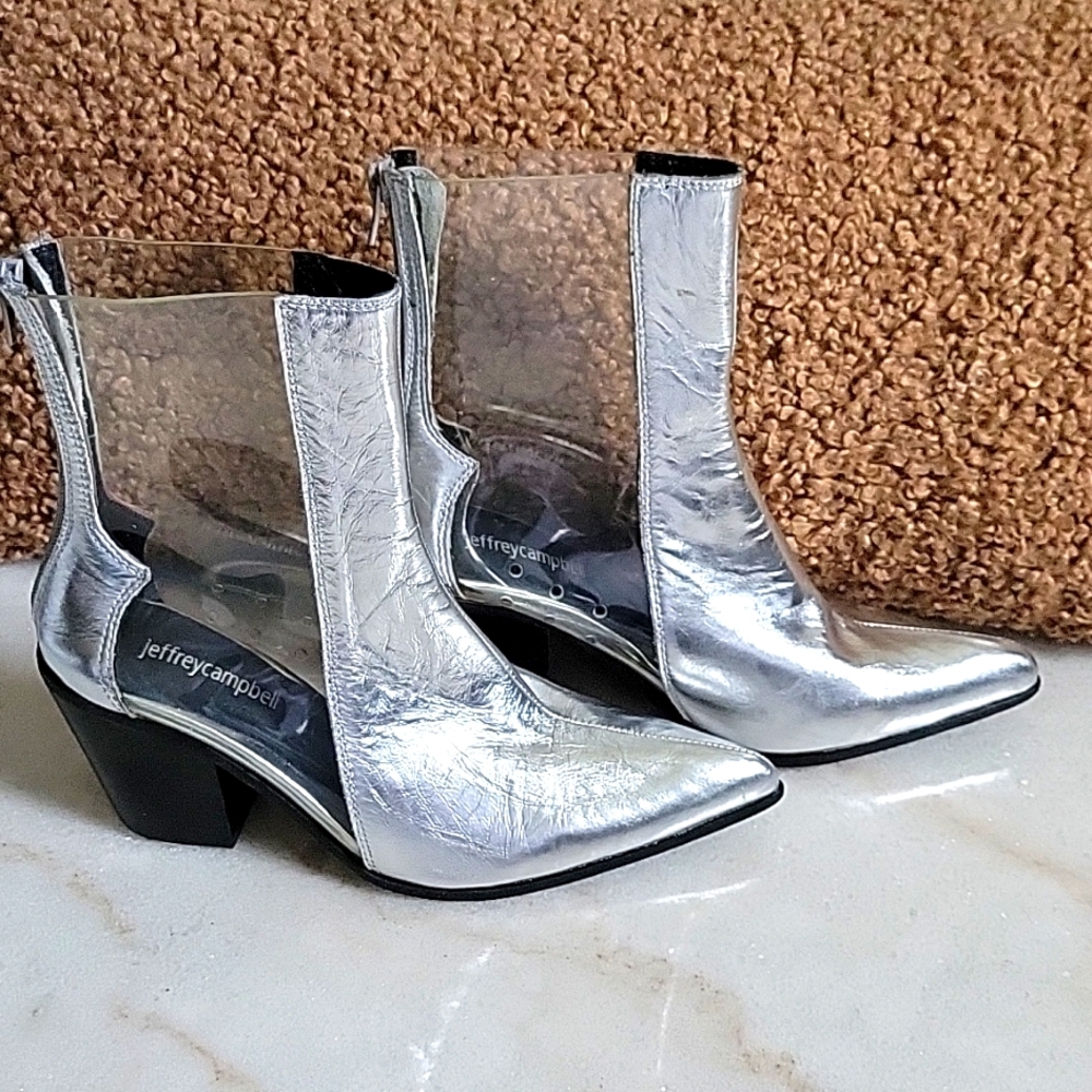 Jeffrey Campbell Silver and Clear Western Style Ankle Booties Size 6